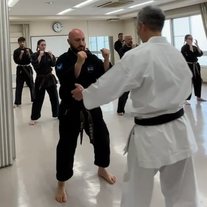 Olgun Tiltay in Nagoya Japan learning karate jutsu from Hideki Yamada Sensei [9th Dan Shorin-Ryu Karate]